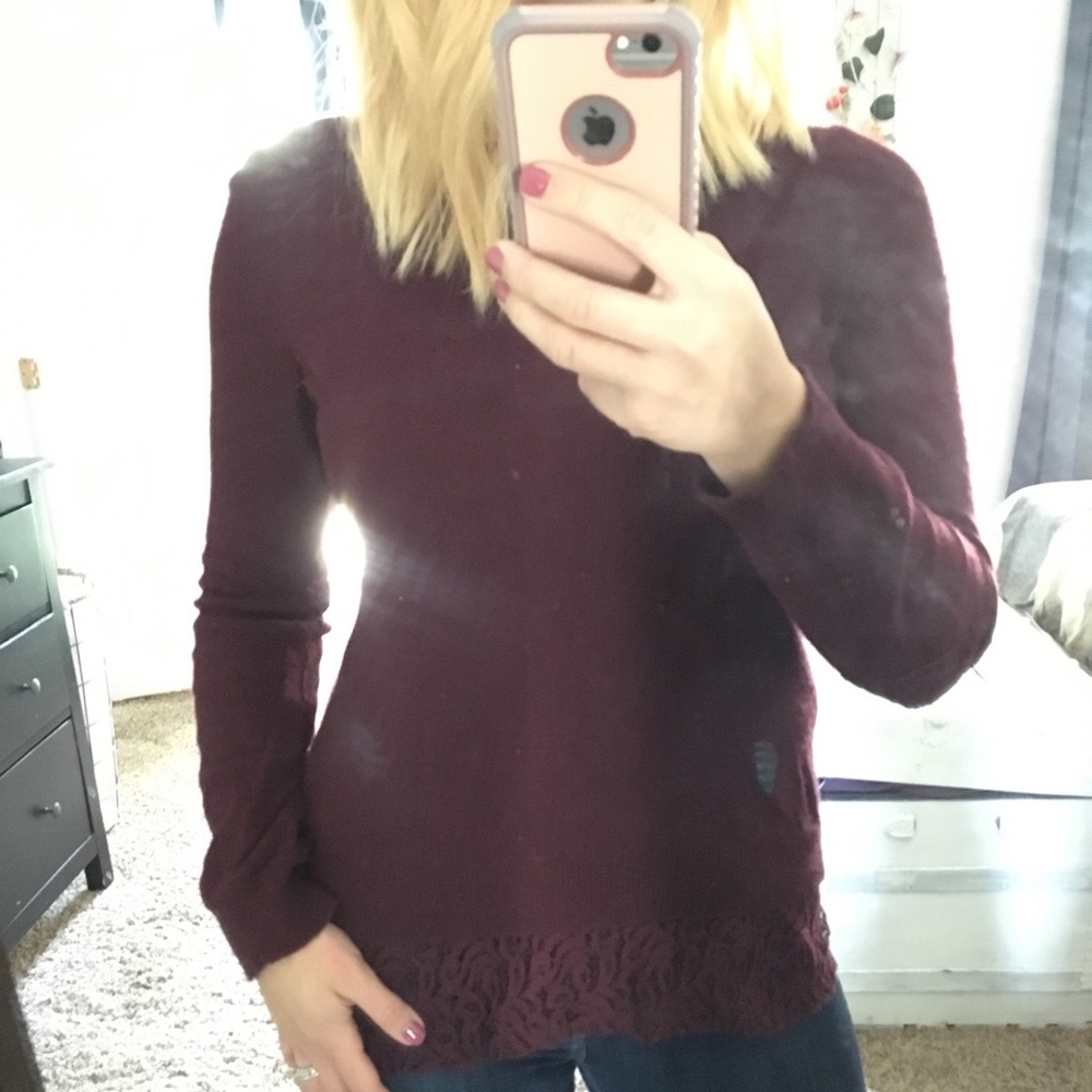 Anthropologie Angel of the North Burgundy Sweater